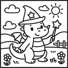 Fantasy Cozy Retreat – Bold Line Art Coloring Page with Magical Elements