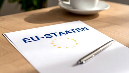 Document with EU text and logo on a table
