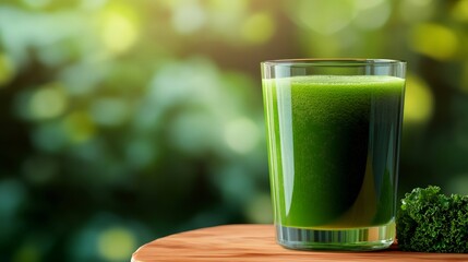 Green detoxifying smoothie promoting healthy lifestyle with fresh kale