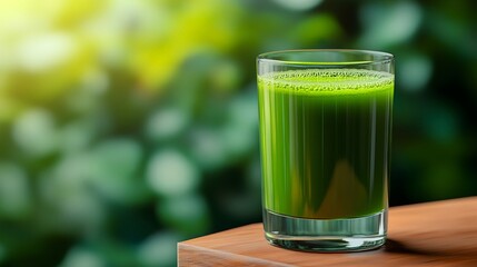 Glass of green detoxifying chlorophyll drink promoting healthy lifestyle