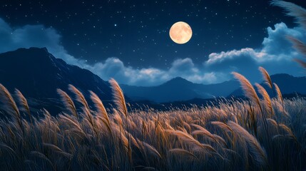 Illuminated night sky over serene mountain landscape