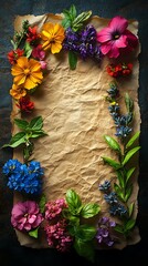 Floral border surrounds rustic blank space photos