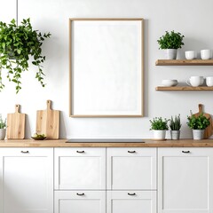 Modern kitchen mockup with framed print