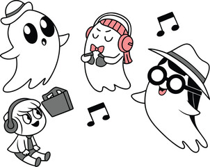 A funny cartoon ghost character brings holiday fun to a cute Christmas illustration with a snowy, smiling, winter hat-wearing snowman