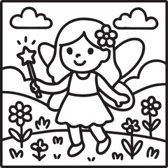 Fantasy Cozy Retreat – Bold Line Art Coloring Page with Magical Elements