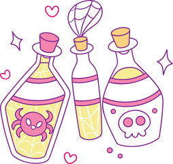 Here's a concise description:

Vector illustration of cosmetic bottles, a pink flower in a vase, and champagne with glasses, perfect for fashion or wedding designs
