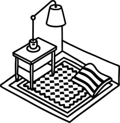 stylish study nook with patterned rug and small lamp cozy corner