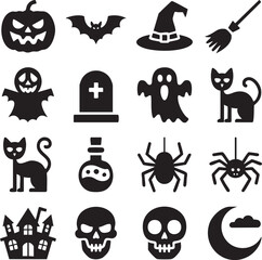Minimalist Halloween Vector Icons Collection | Black Halloween Symbols for Spooky Design