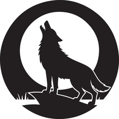 Black wolf howling at moon silhouette night