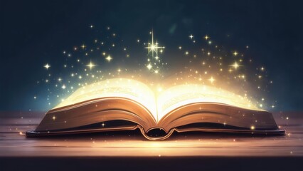 Open book radiating light