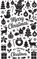 Festive Christmas Icons With Santa Claus And Reindeer snowman