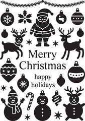Festive Christmas Icons With Santa Reindeer Snowmen And Ornaments snowman