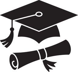 Graduation cap and diploma academic achievement symbol vector