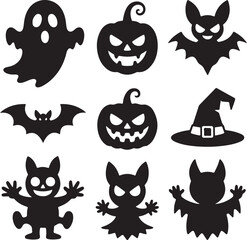 Halloween spooky creatures and symbols ghost pumpkin