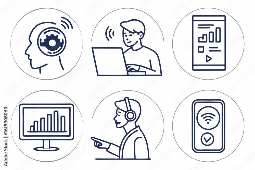 Poster black line art ai icons – modern tech ui interface vector icon bundle