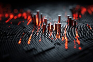 Concentric rings of digital data flowing in circular patterns with gold and blue colors to show information and technology