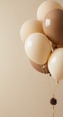 Neutral Balloons Bouquet: Beige, Cream, and Brown Balloons Bunch for Birthday, Party, or Celebration Decoration on Light Background