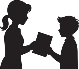 Woman and boy reading book together learning