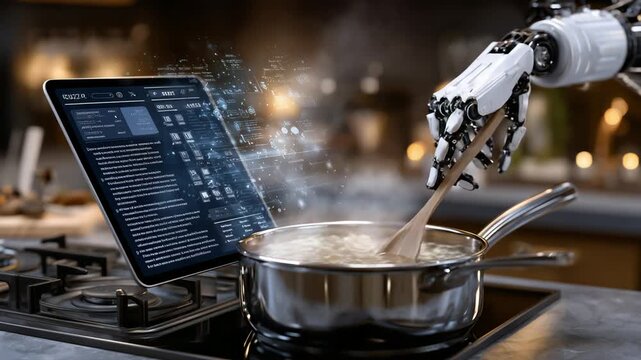 Revolutionize your kitchen with 111Smart AI's cooking assistant, offering step-by-step recipe guidance and a stirring robot arm for seamless meal preparation.