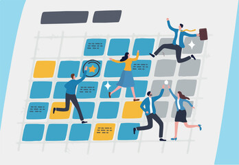 Calendar plan or office appointment, meeting agenda, professional project timeline, planner or schedule, event reminder, date or deadline concept, business people employee on schedule calendar