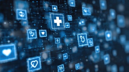 digital health network glowing icons