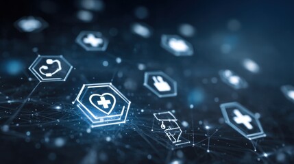 digital healthcare network glowing icons