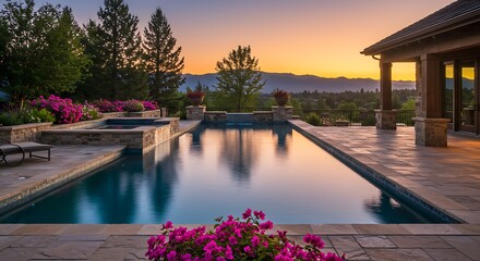 Beautiful a luxury pool at sunset residence featuring premium amenities