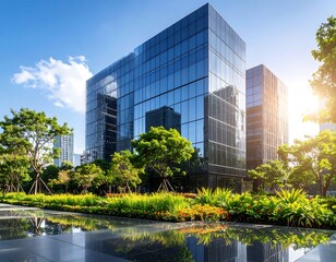 Obraz premium Modern office complex with lush landscaping