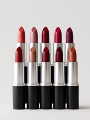 Obraz premium Bold Lip Color Lineup Displayed Vertically Showcasing a Variety of Shades in an Elegant Arrangement