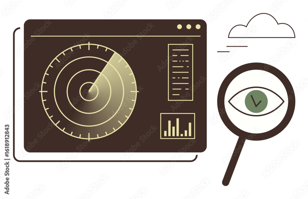 Aufkleber radar screen scanning data with analytics chart and magnifying glass focusing on an eye. ideal for s