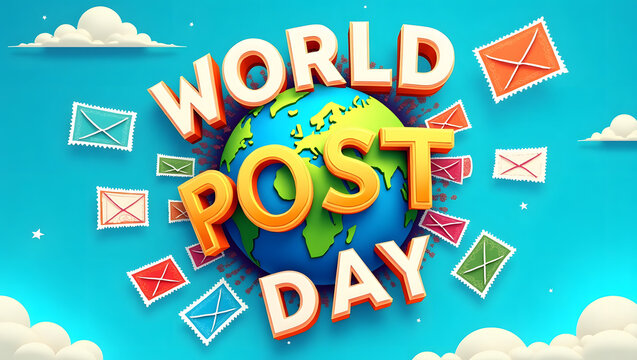 World Post Day Illustration with Globe and Envelopes on Blue Background