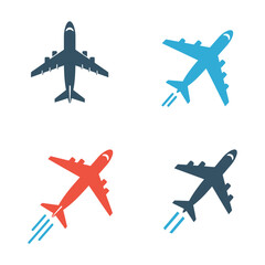 Airplane Icons in Various Colors on a White Background Aviation Theme