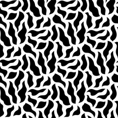 Small black abstract shapes isolated on white background. Monochrome seamless pattern. Vector simple flat graphic hand drawn illustration. Texture.