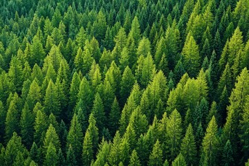 Fototapeta premium Dense Green Forest Canopy Aerial View of Evergreen Trees, nature , landscape