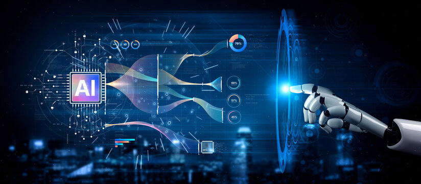 AI brain processes big data with generative AI, LLMs, and machine learning to support business decisions, prompt engineering, and future agentic artificial intelligence systems. spline - Powered by Adobe