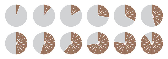 Pie chart color icons. Segment slice sign. Circle section graph. 1,2,3,4,5,6,7,8,9,10, segment infographic. Wheel round diagram part symbol. Geometric element. Vector eps 10.