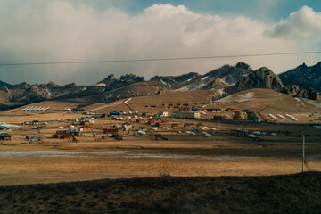 steppe and mountains landscape in Orkhon valley, Mongolia