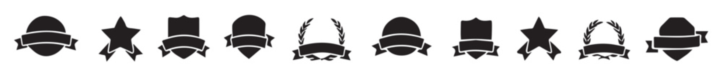 Black Vector Set of Unique Ribbon and Banner Badge Combinations, Editable Formats: AI, EPS, JPG, PNG, Ideal for Both Digital and Print Use
