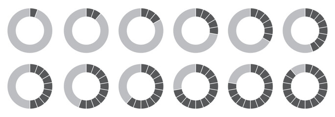 Pie charts diagrams. Different color circles isolated. Infographic element round shape. Vector