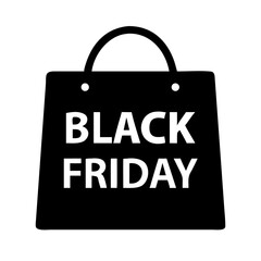 Black shopping bag with "Black Friday" text and copy space on transparent background