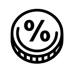 Golden coin with percentage symbol and copy space on transparent background