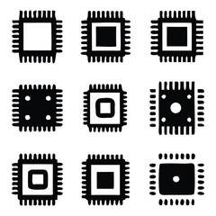 Obraz premium Microchip Processor Vector Icons Tech Semiconductor Circuit Set