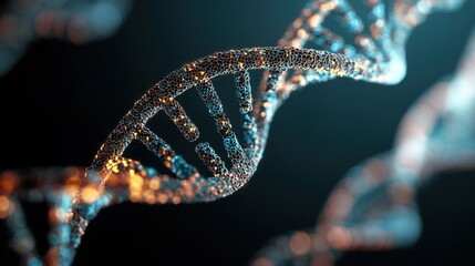glowing dna strand helix close up