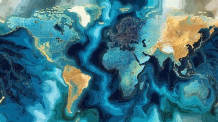 world map abstract blue gold
