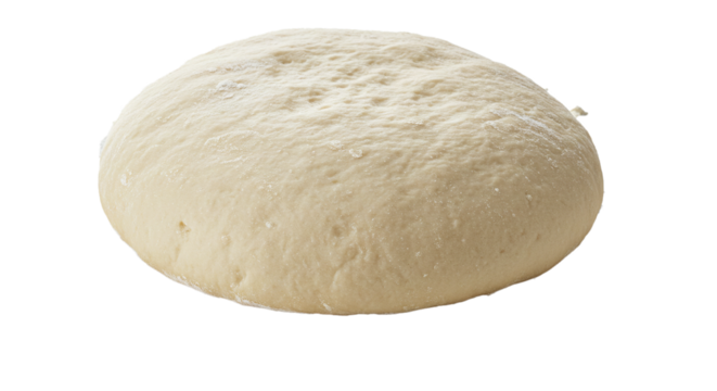 A single ball of fresh dough resting on a black surface ready for baking and cooking use on transparent background