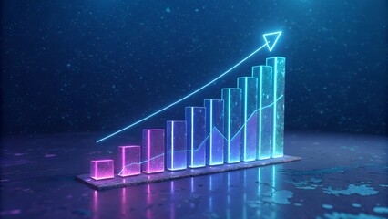 Glowing neon bar chart showing upward trend and growth