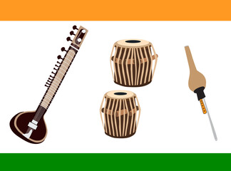 indian music instruments isolated on white
