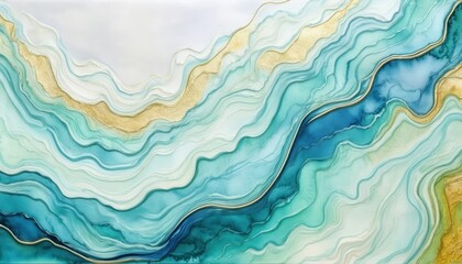 Obraz premium fluid turquoise and gold marbled texture with layered waves for luxury wall art or abstract print design