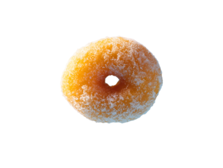 A single golden brown ring donut generously coated with sparkling white granulated sugar isolate