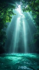 Sunbeams canopy turquoise river green light photos
